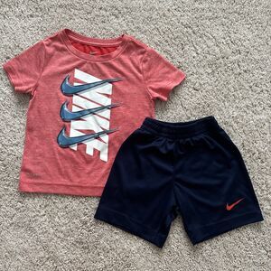 Nike Set 2 Pieces Dri Fit Shorts Set Shirt Sz 3T Outfit Blue Red Toddler Boy